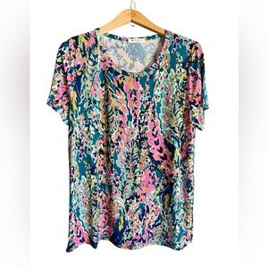 Blue and Pink Watercolor Floral Short Sleeve Tee NWOT
